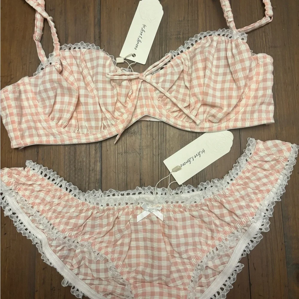 NWT for love and lemons pink gingham lingerie set - Picture 2 of 16